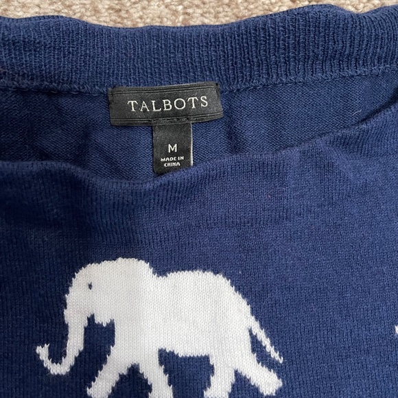 Talbots Navy Blue Short Sleeve Sweater – White Elephant Print – Size M - Picture 6 of 11